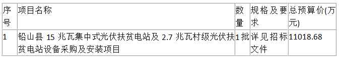 铅山县15兆瓦集中式光伏扶贫电站及2.7兆瓦村级光伏扶贫电站设备采购及安装项目 公开招标采购公告